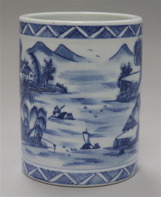 A Chinese blue and white brush pot